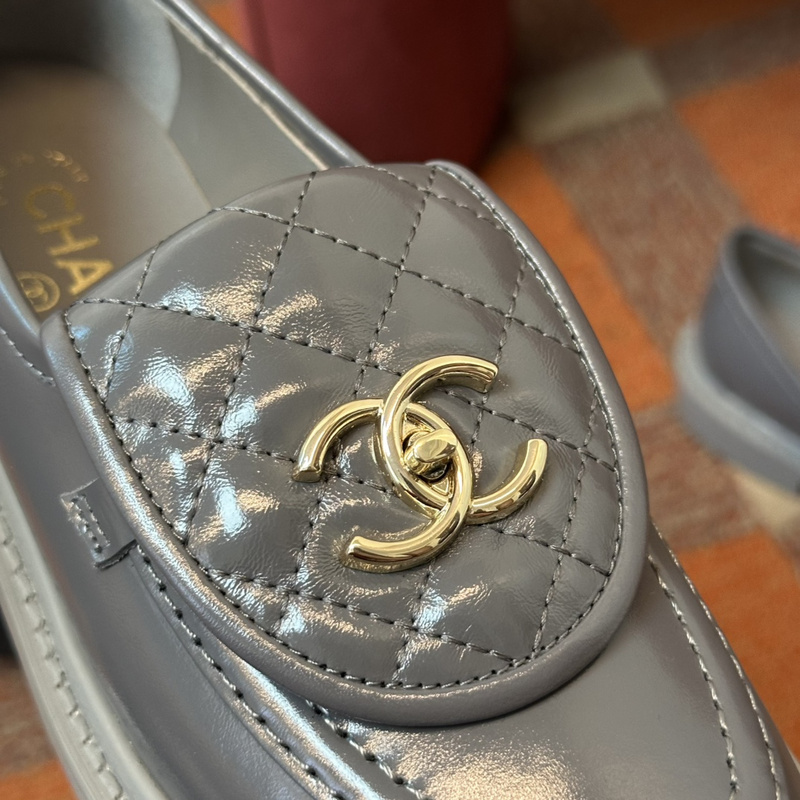 Chanel  Leather CC Logo Loafers