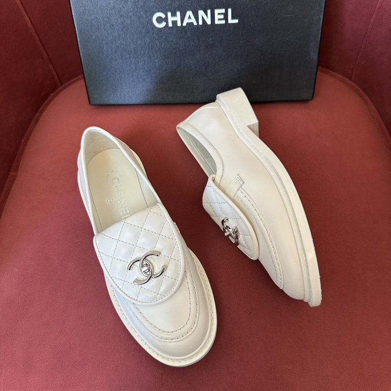 Chanel  Leather CC Logo Loafers