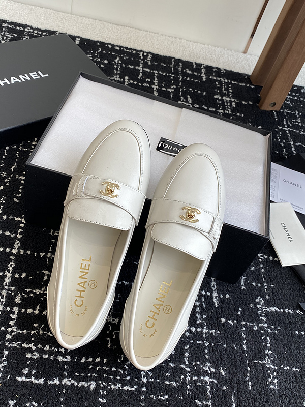 Chanel  Leather CC Logo Loafers