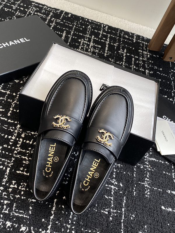 Chanel  Leather CC Logo Loafers