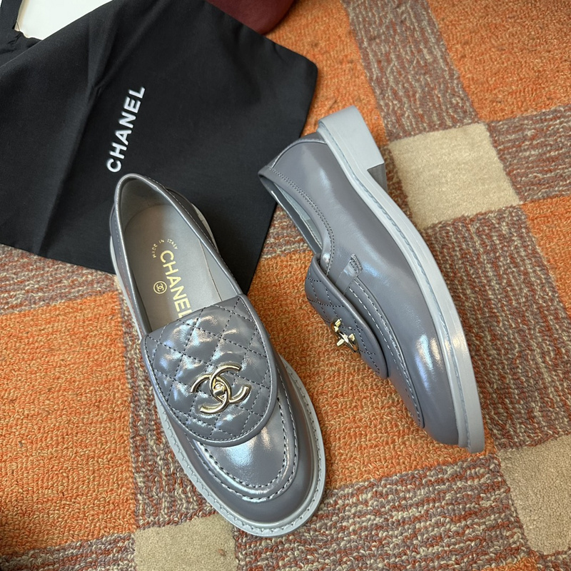 Chanel  Leather CC Logo Loafers