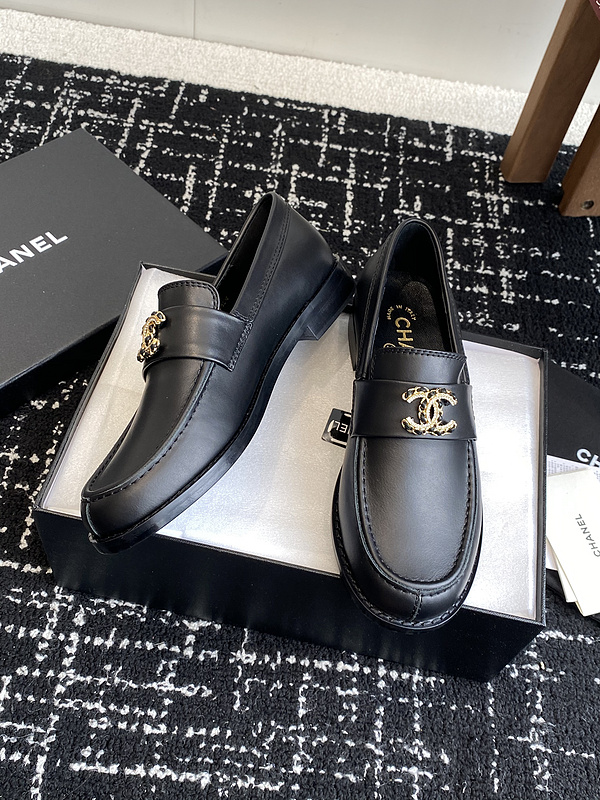 Chanel  Leather CC Logo Loafers